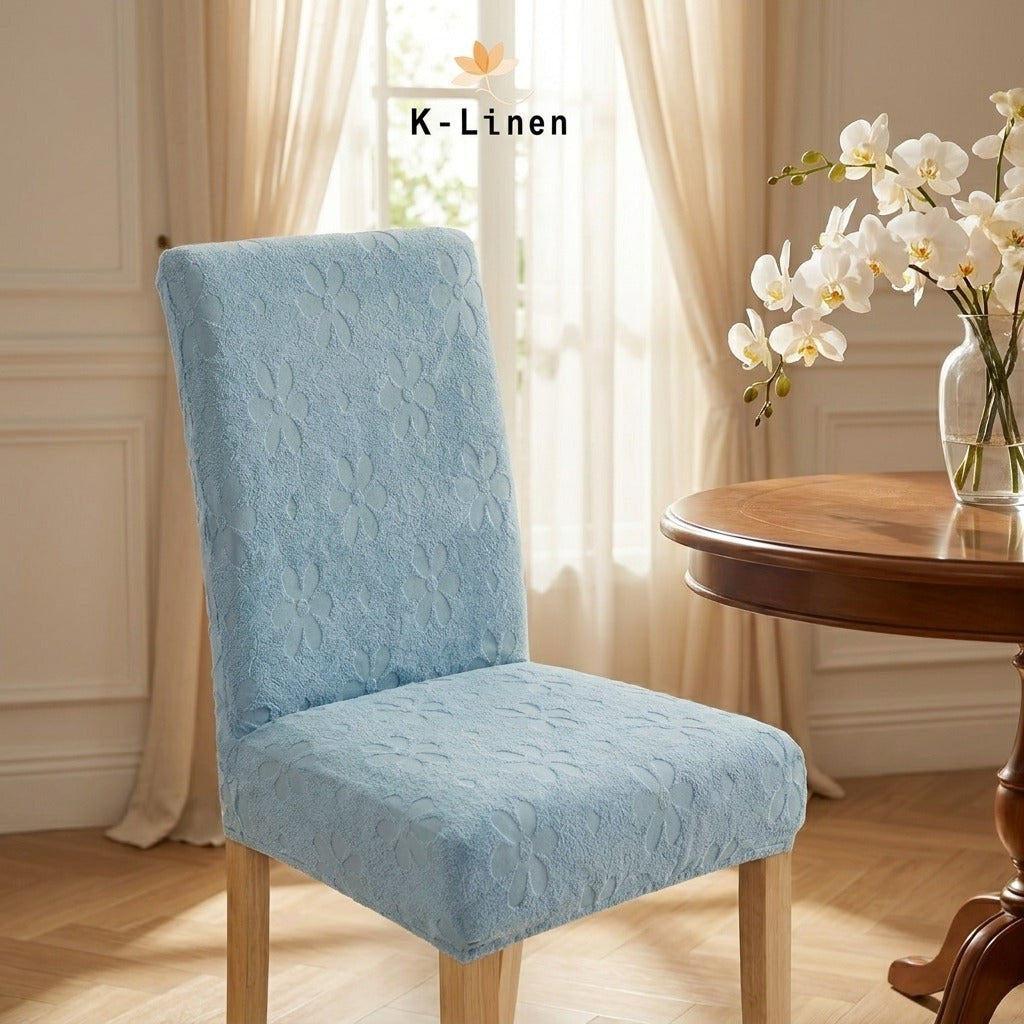 Flora Jacquard Dining Chair Covers Cloud Bloom
