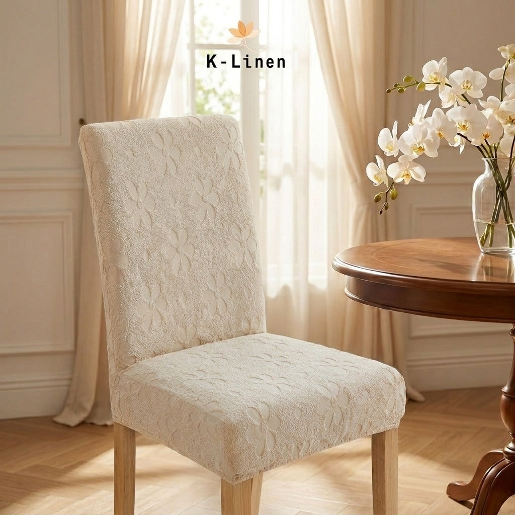 Flora Jacquard Dining Chair Covers Desert Sand 
