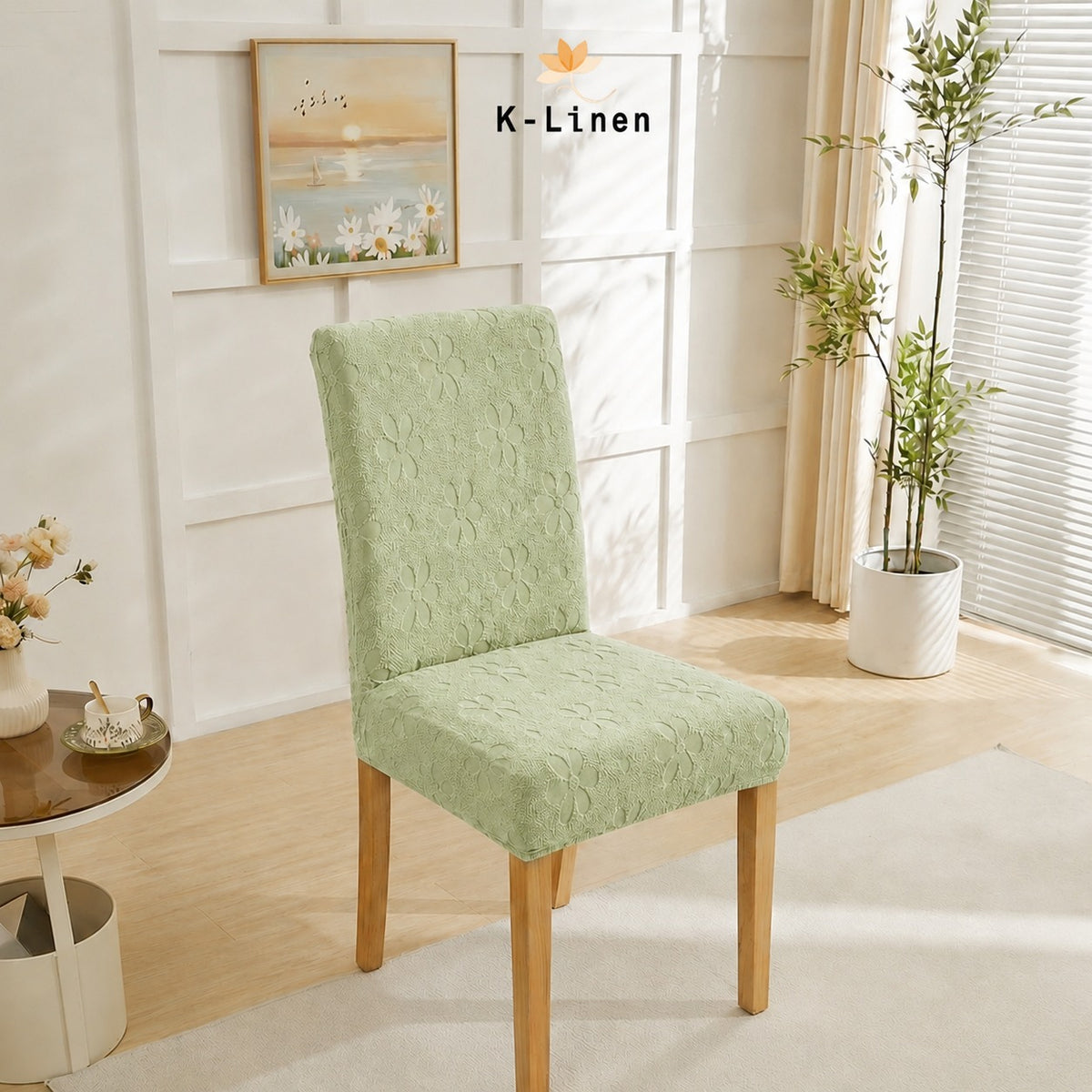 Flora Jacquard Dining Chair Covers - Light Green