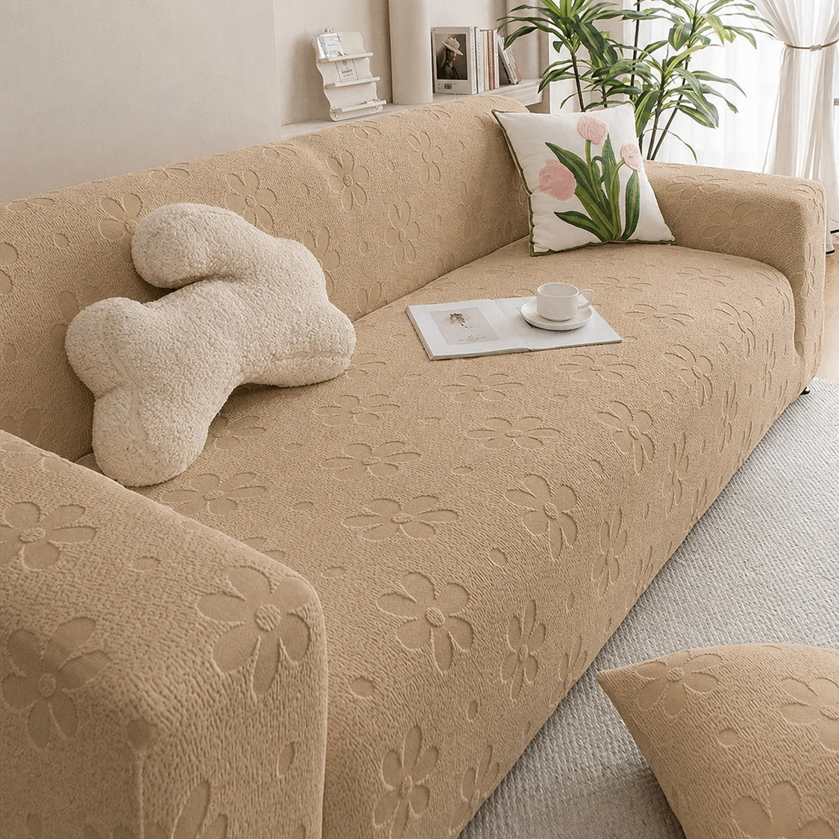 Flora Jacquard Sofa Cover - Desert Sand