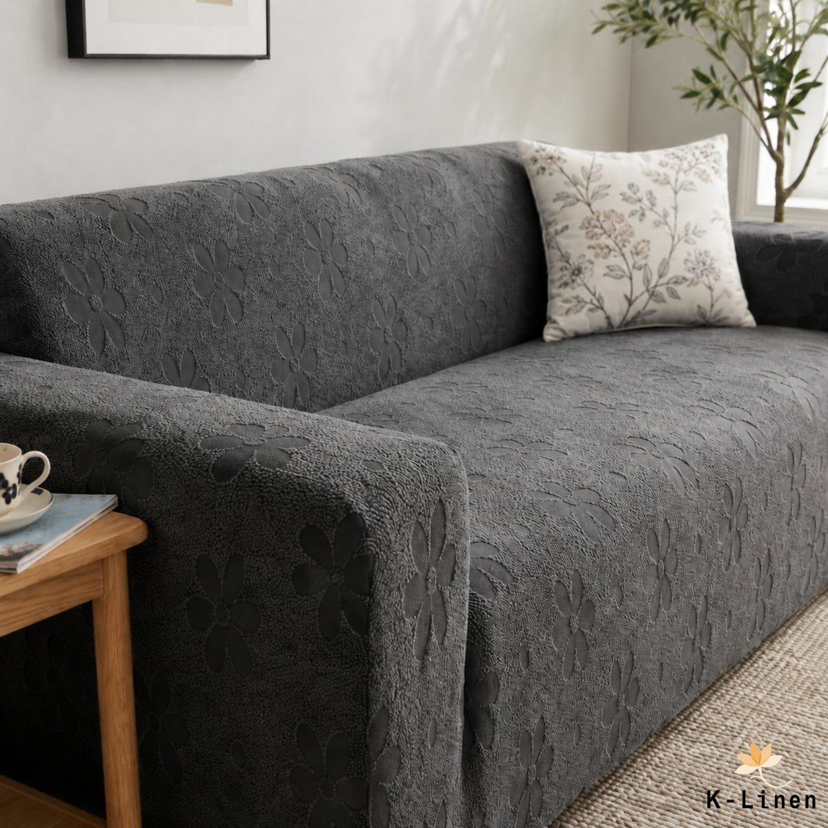 Flora Jacquard Sofa Cover Glacier Grey 
