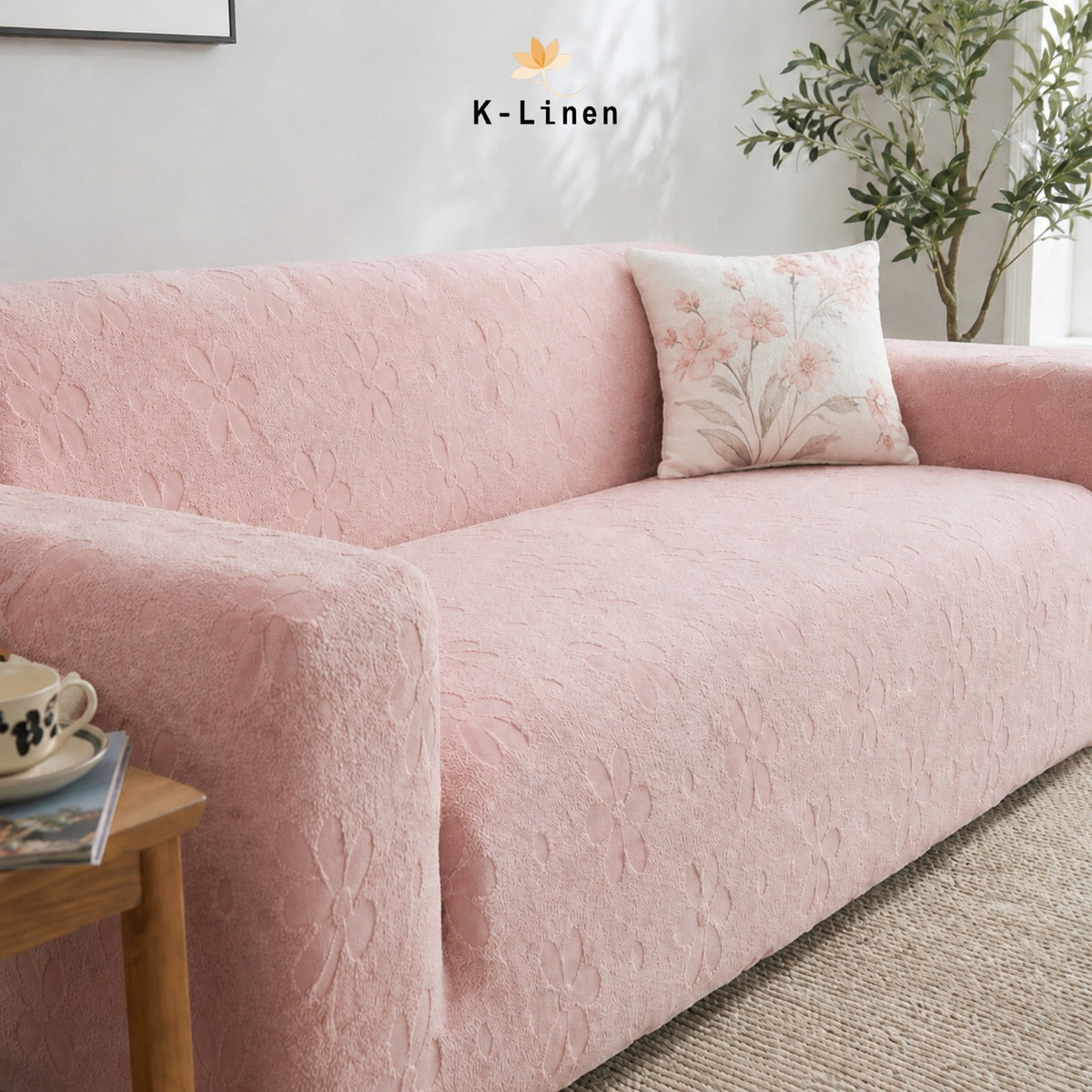 Flora Jacquard Sofa Cover Tea Rose