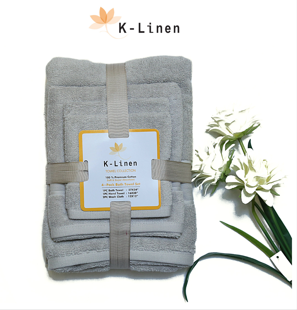 K-Linen Towel Set 4 Pcs - Light Grey