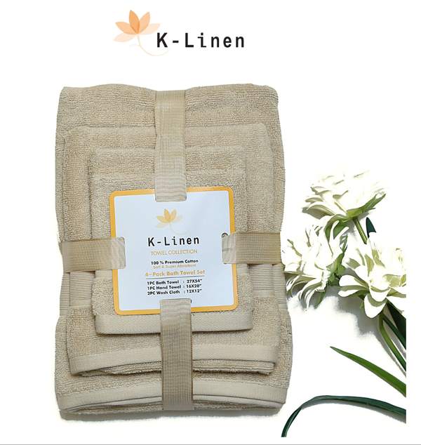 K-Linen Towel Set 4 Pcs - Beige