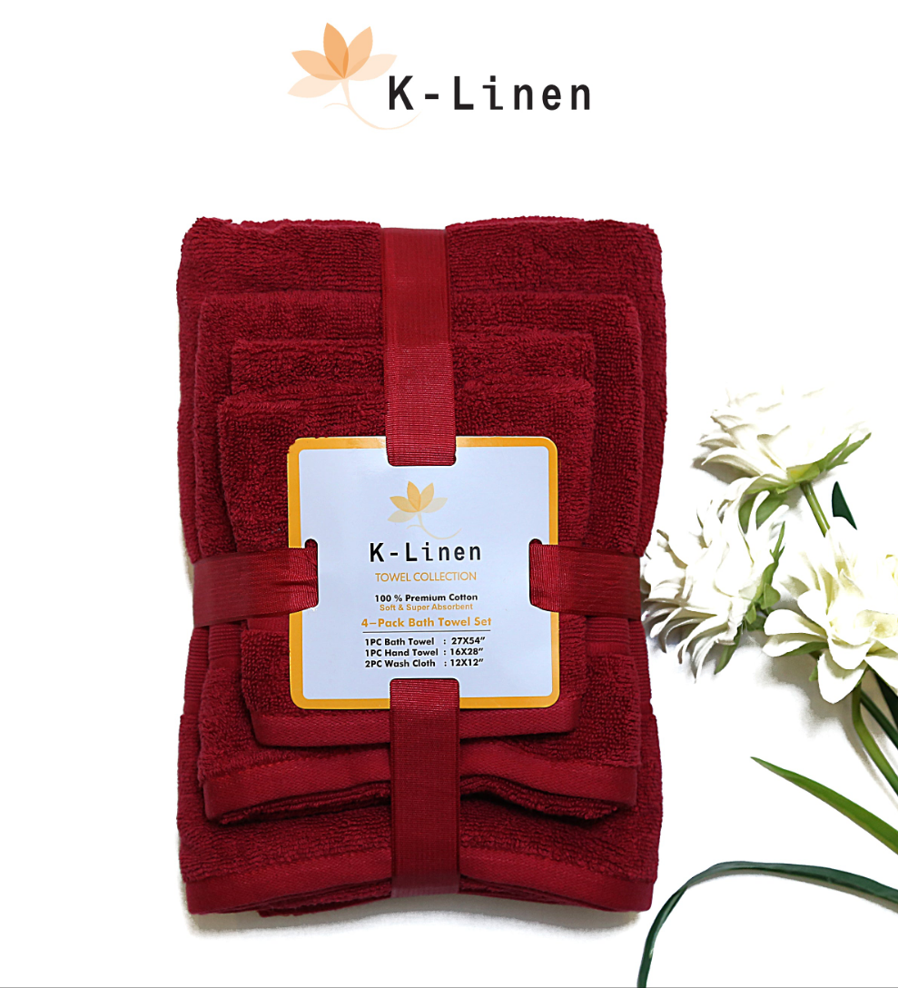 K-Linen Towel Set 4 Pcs - Maroon