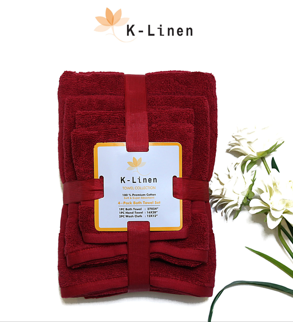 K-Linen Towel Set 4 Pcs - Maroon