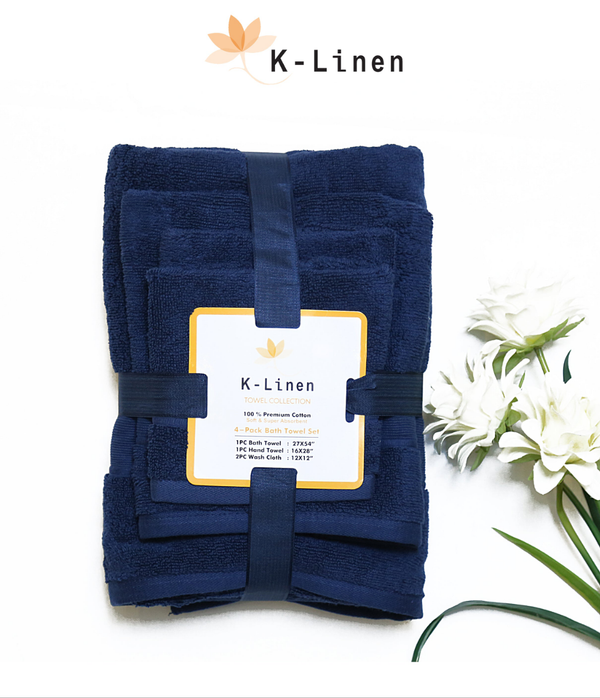 K-Linen Towel Set 4 Pcs - Navy Blue