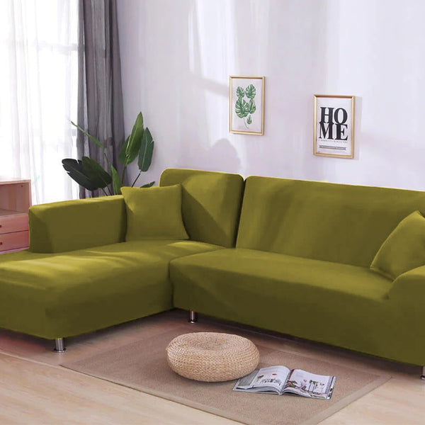 L Shape Jersey Sofa Cover - Olive Green