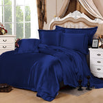 satin silk duvet bed set navy blue duvet cover set.