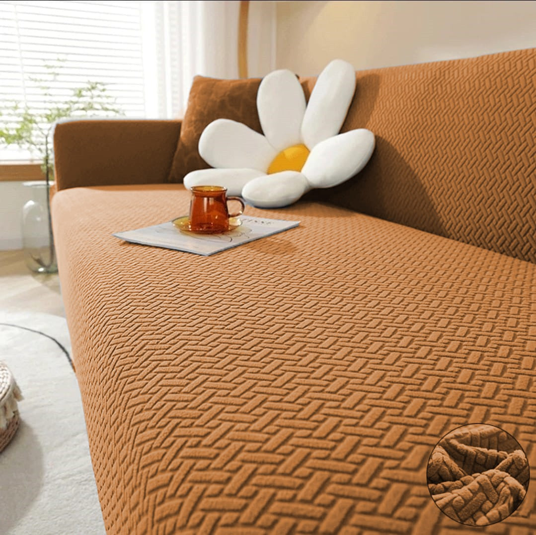 copy stripe jacquard l shape sofa cover camel brown sofa cover.
