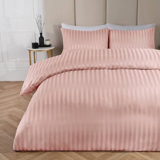 Cotton Satin Stripe Bed Sheet Set-Pink
