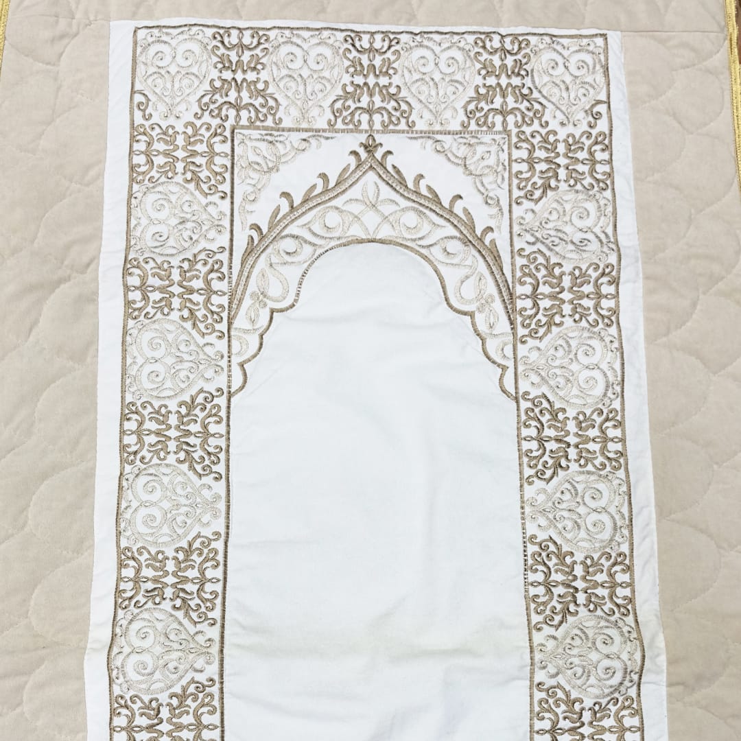 Embroided Velvet Prayer Mat - Off White