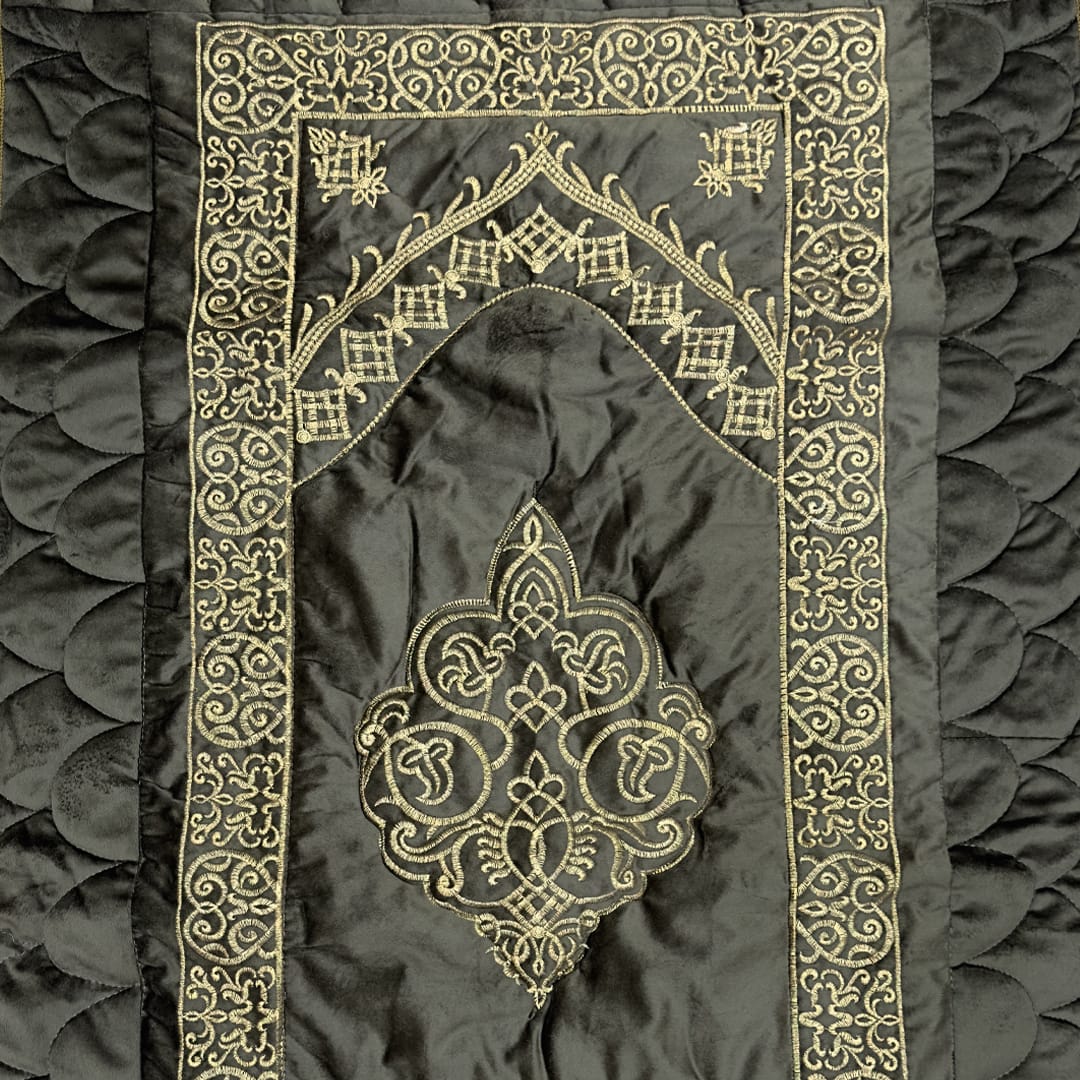 Embroided Velvet Prayer Mat - Dark Grey