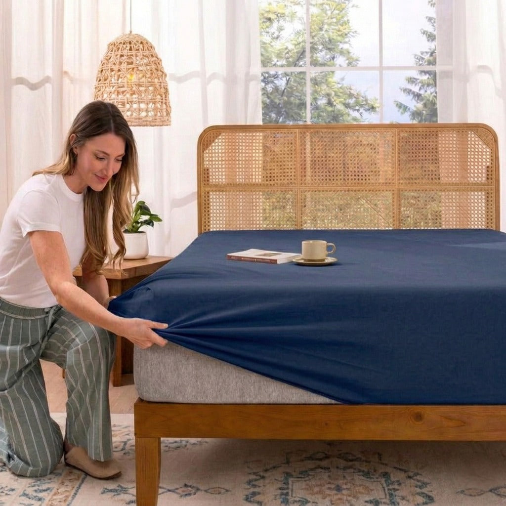 Jersey Bed Fitted Sheet Blue