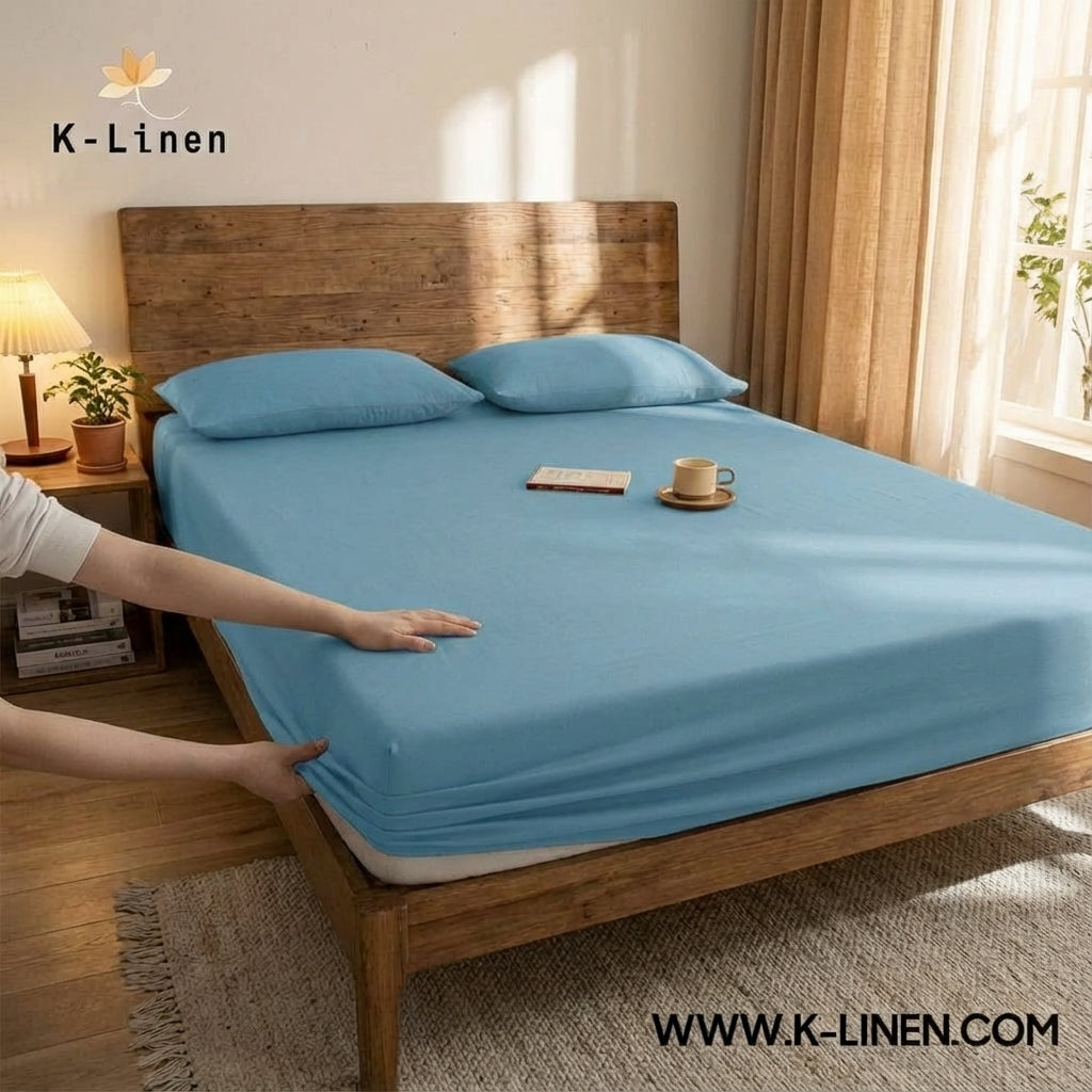 Jersey Bed Fitted Sheet Sky Blue 