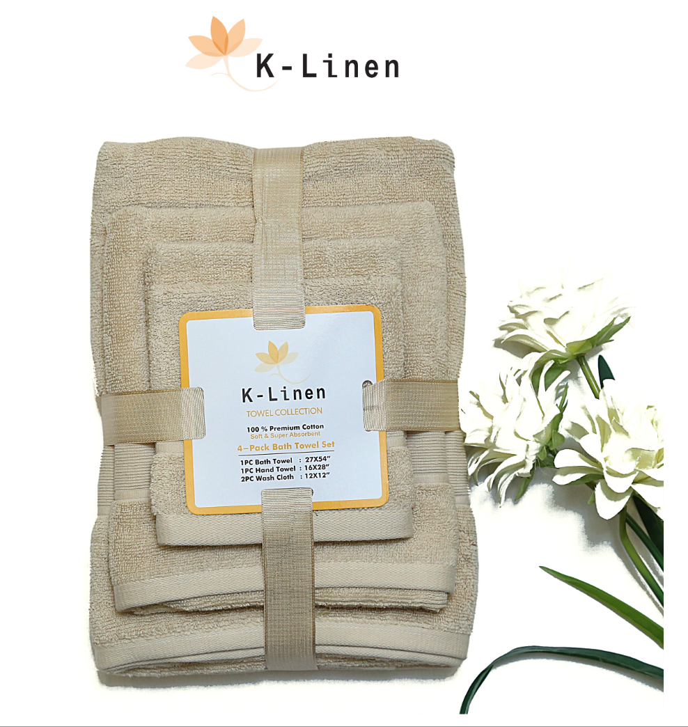 k linen towel set 4 pcs beige towel.
