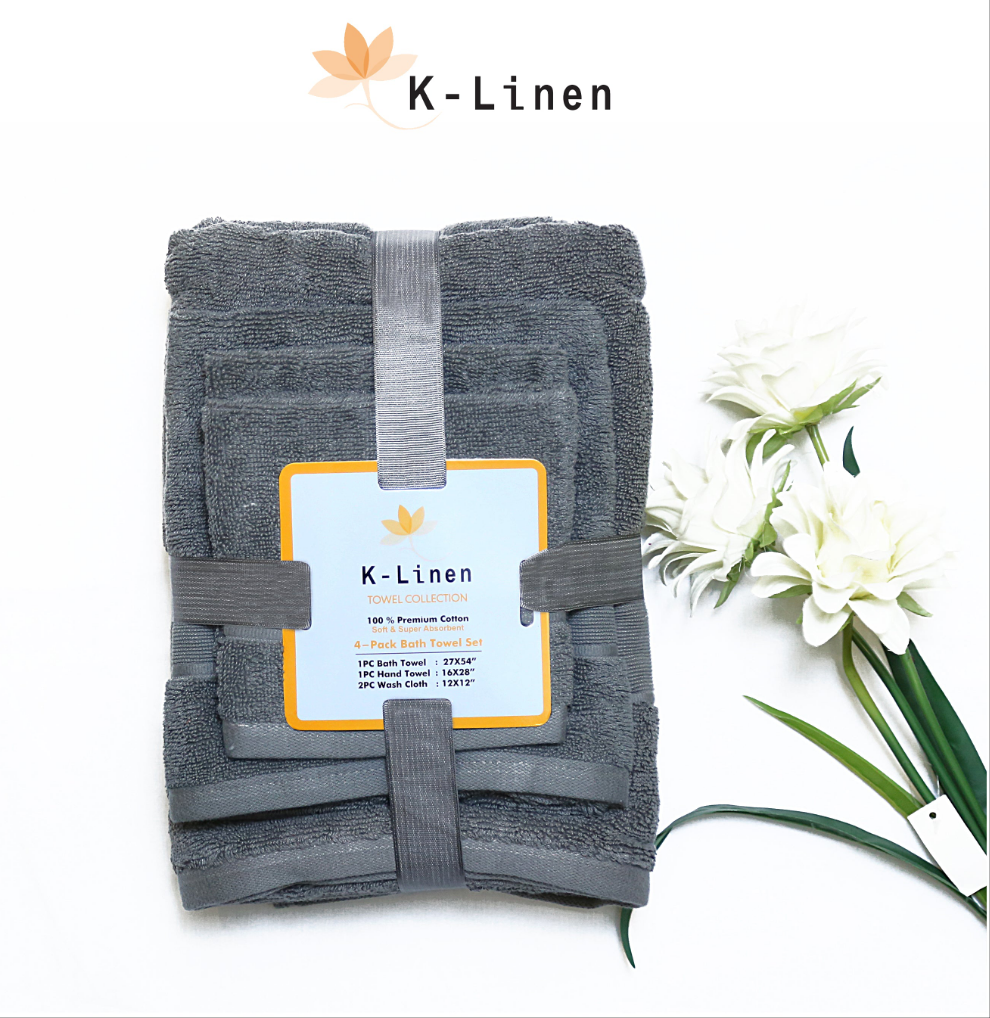k linen towel set 4 pcs grey towel.