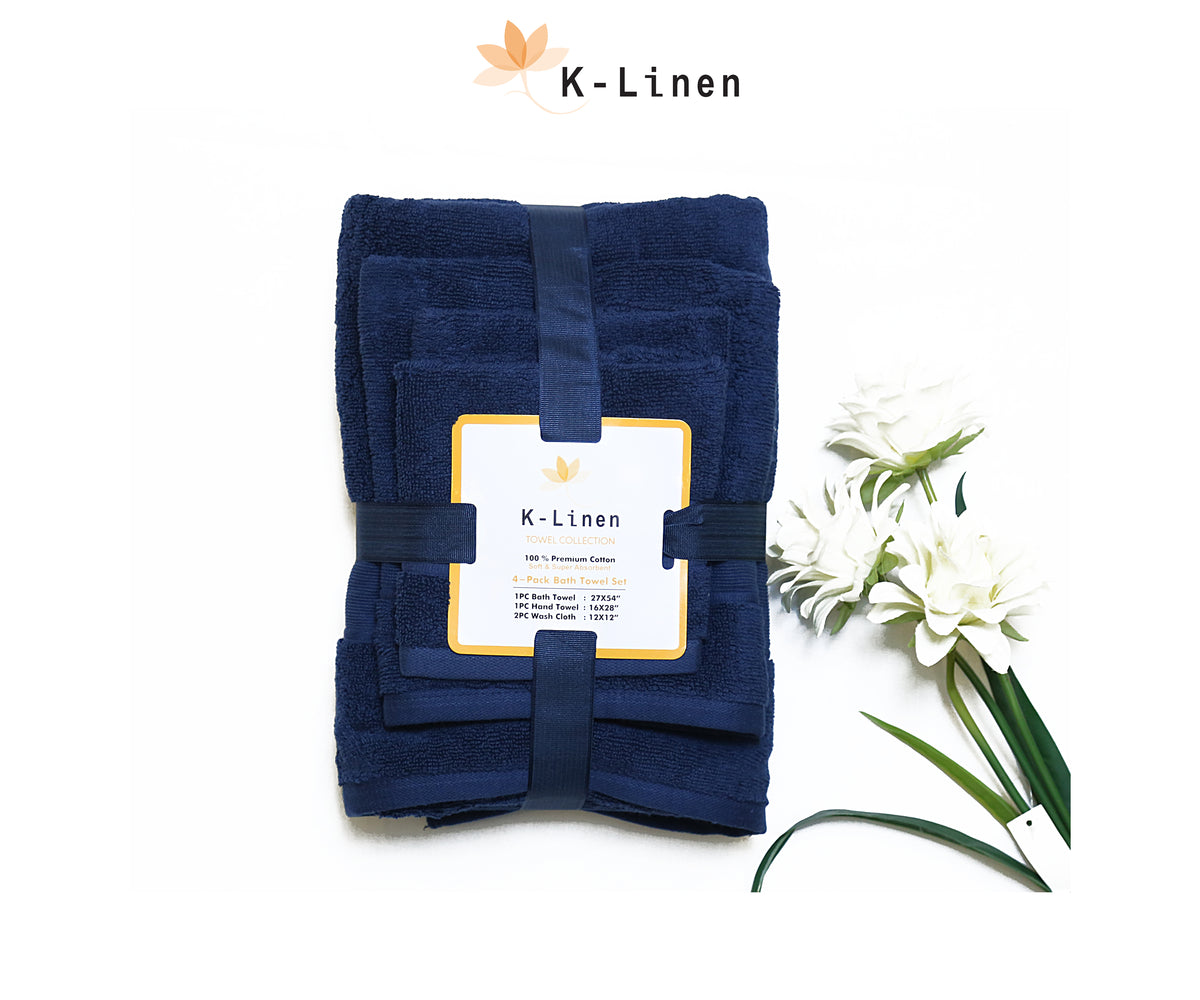 k linen towel set 4 pcs navy blue towel.