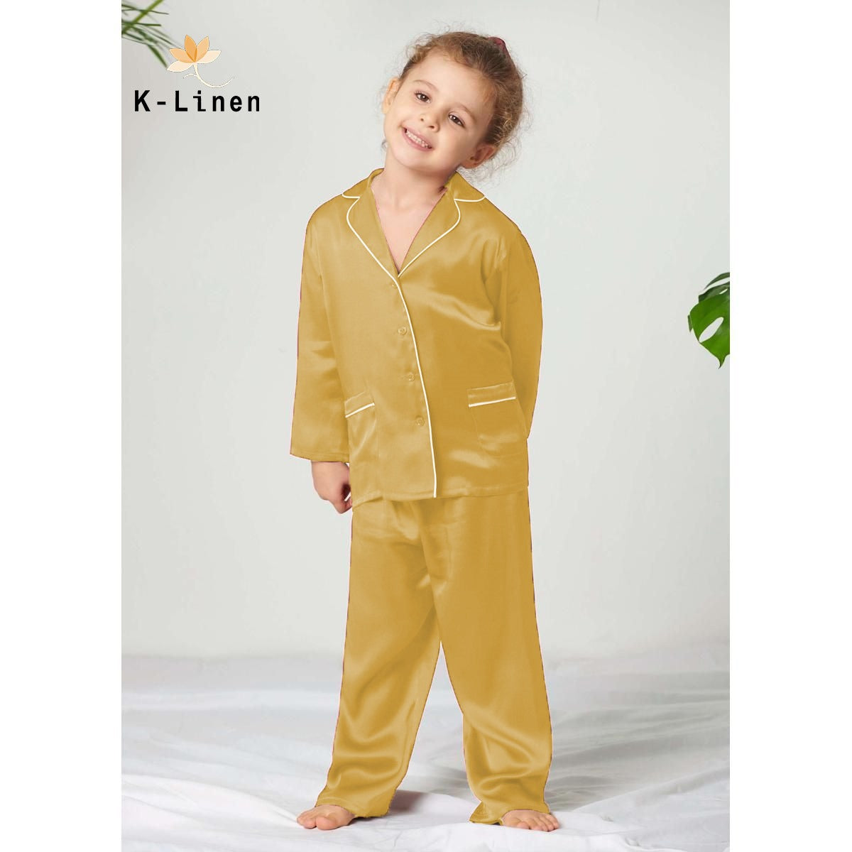 kids silk night suit golden suit.