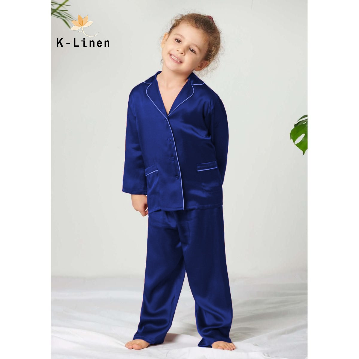 kids silk night suit navy blue suit.