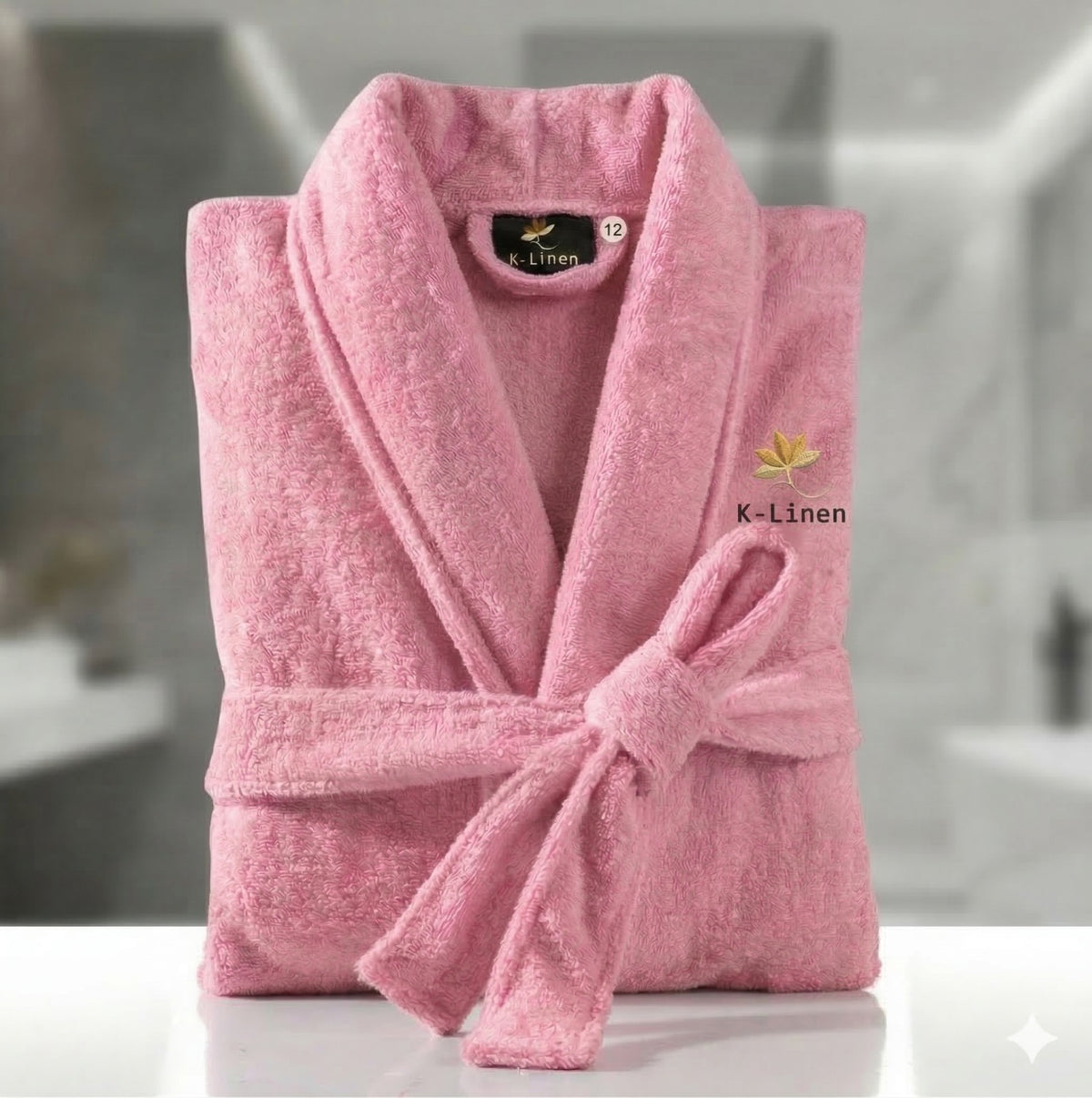 Kids Velour Embroidered Bathrobe Baby Pink