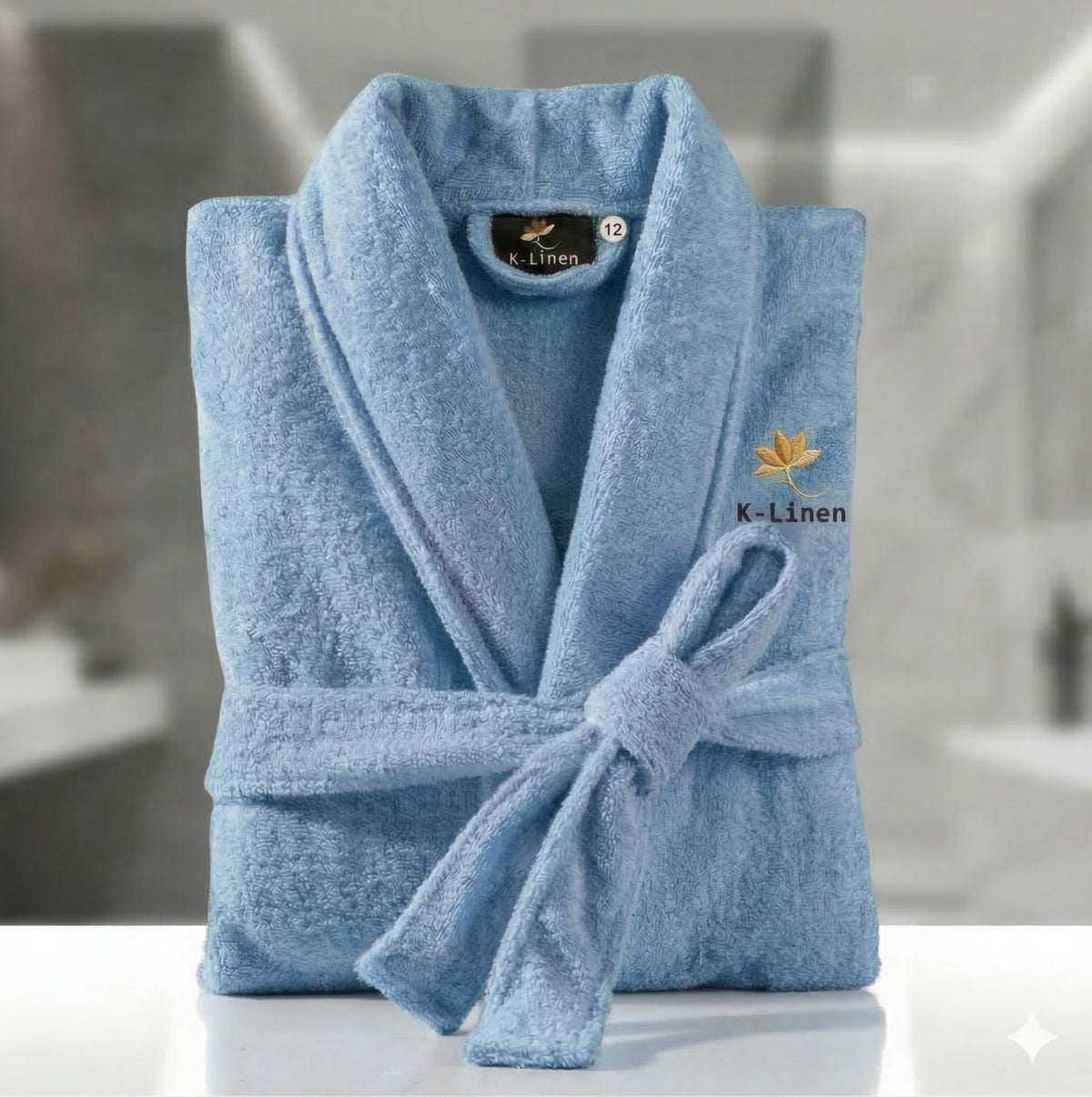 Kids Velour Embroidered Bathrobe Sky Blue