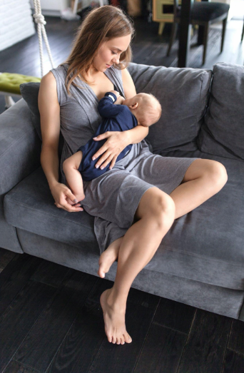 Grey Maternity Gown / Nursing Shirt