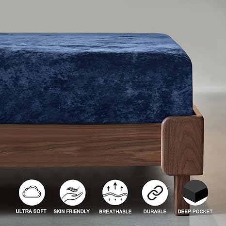 velvet fitted sheet navy blue