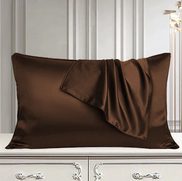 pair of satin pillow cover brown 1 pillow cover.