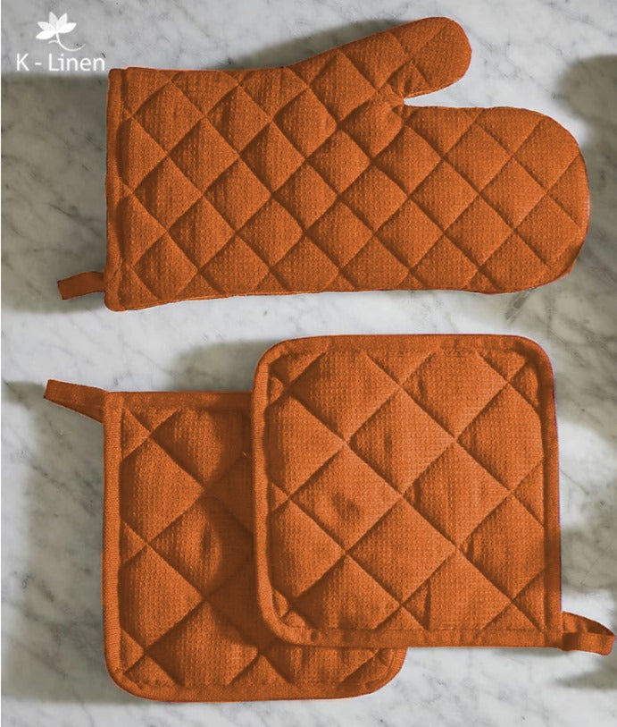 plain quilted kitchen gloves orange