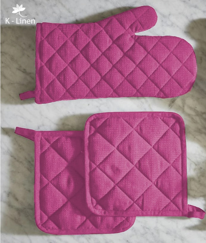 plain quilted kitchen gloves pink