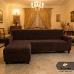 Premium L Shape Velvet Terry Sofa Cover Dark Brown 