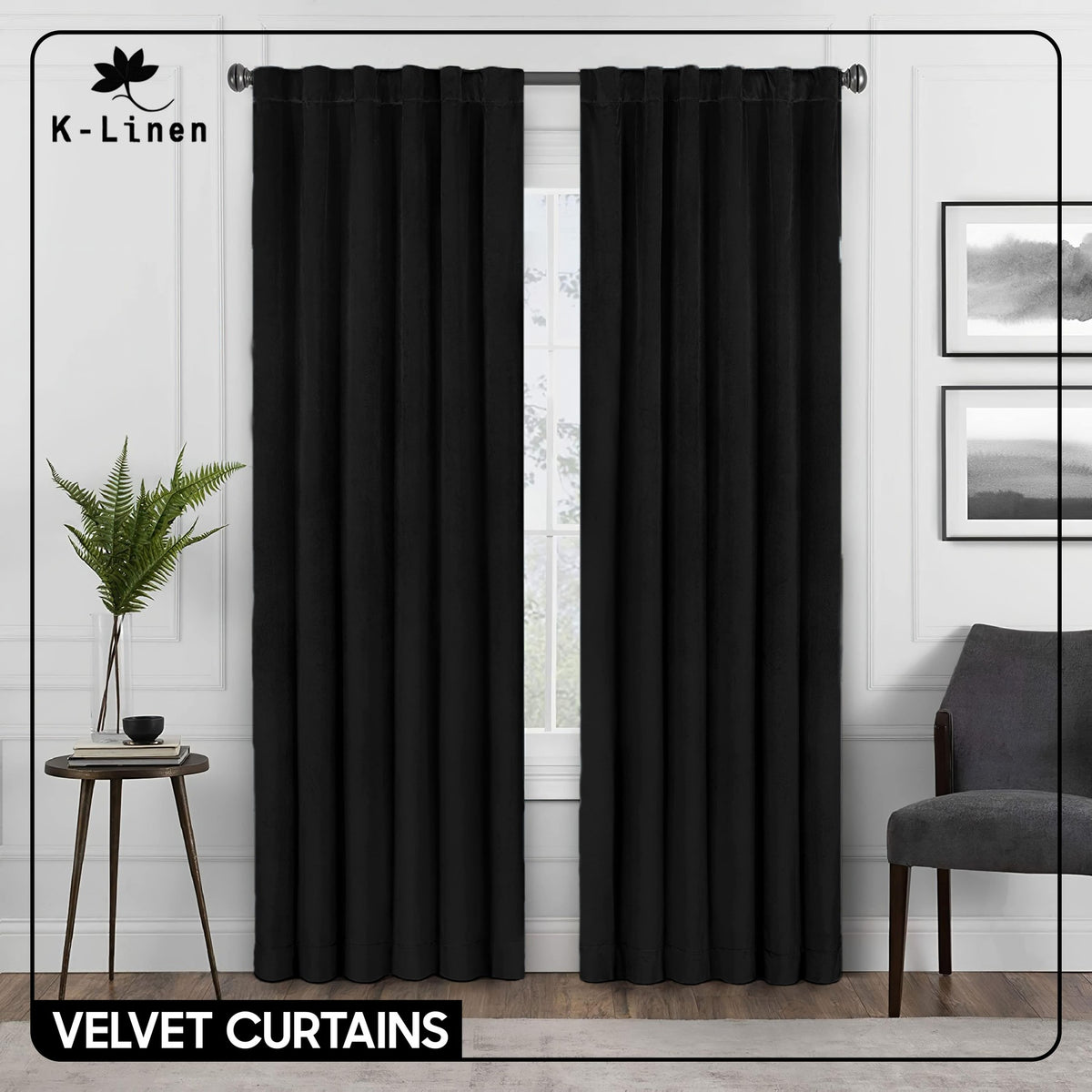 premium velvet curtain black