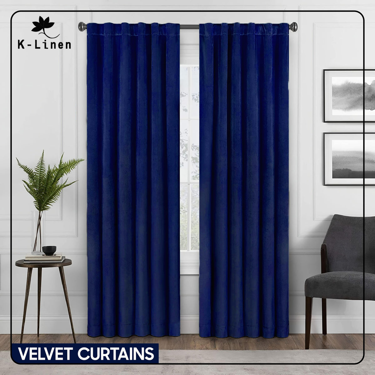 premium velvet curtain pair navy blue