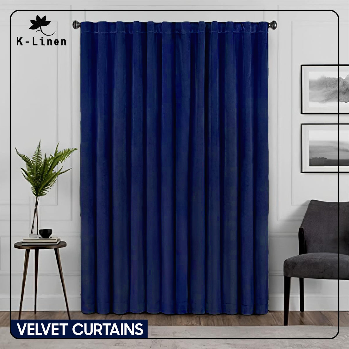 premium velvet curtain pair navy blue