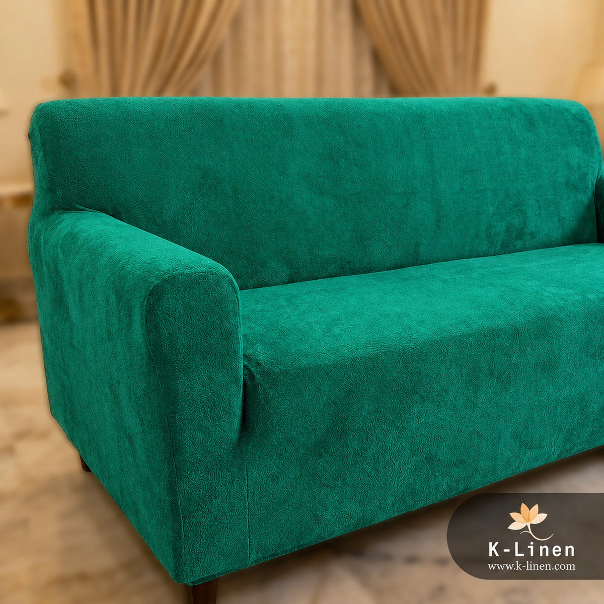 Premium Velvet Terry Sofa Cover Emerald Green