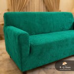 Premium Velvet Terry Sofa Cover Emerald Green