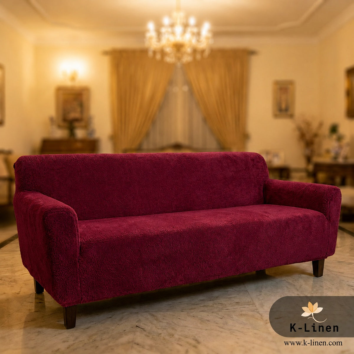 Premium Velvet Terry Sofa Cover Maroon