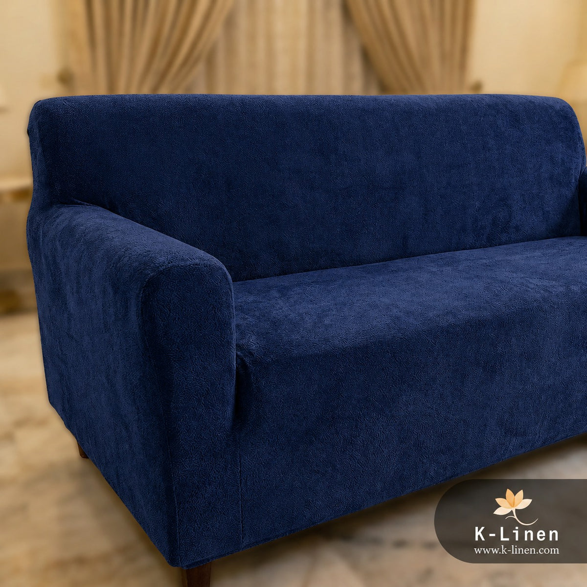 Premium Velvet Terry Sofa Cover Navy Blue
