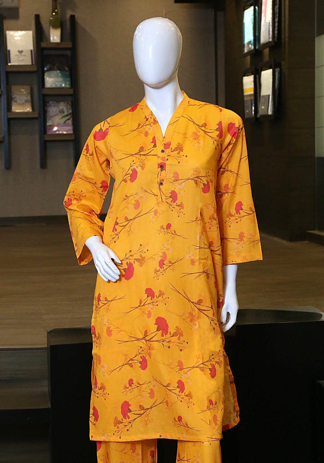 2 piece printed lawn suit canary suit.