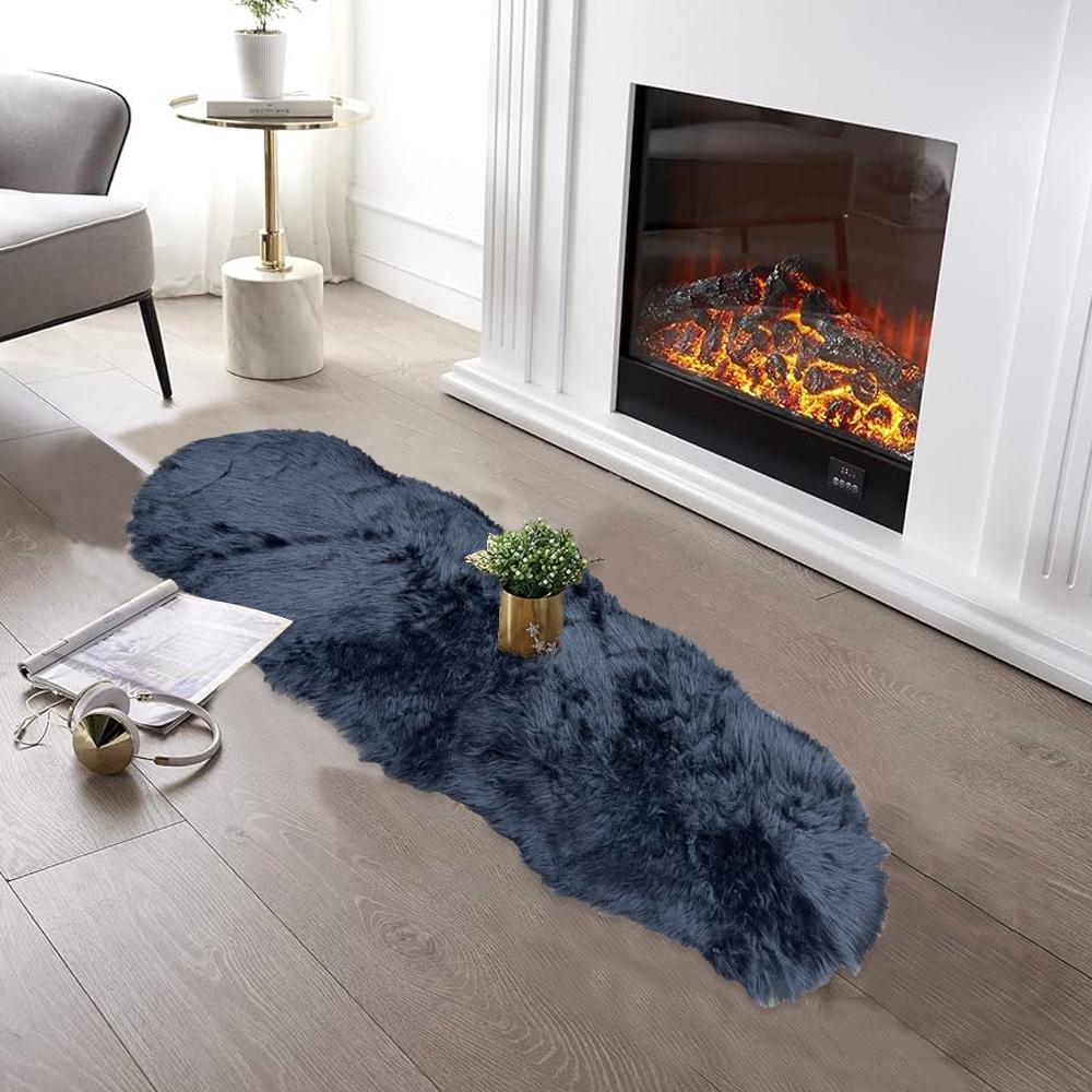 rectangular furry rug black