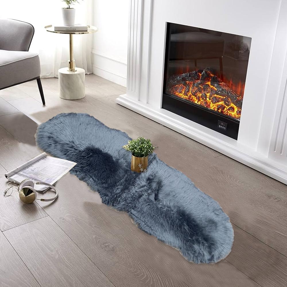 rectangular furry rug grey