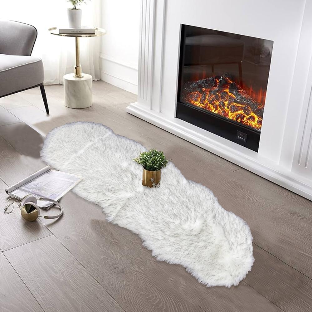 rectangular furry rug grey white