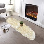 rectangular furry rug yellow white