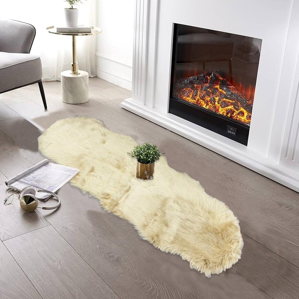 rectangular furry rug yellow