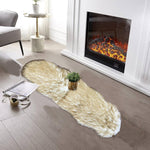 rectangular furry rug yellow white 1