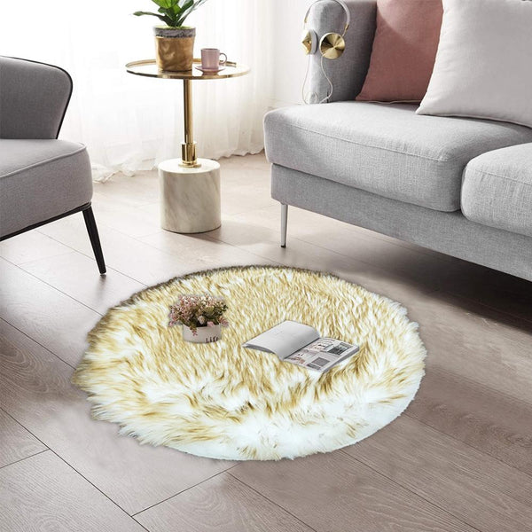 Round Shape Furry Rug (60CM) - Golden White