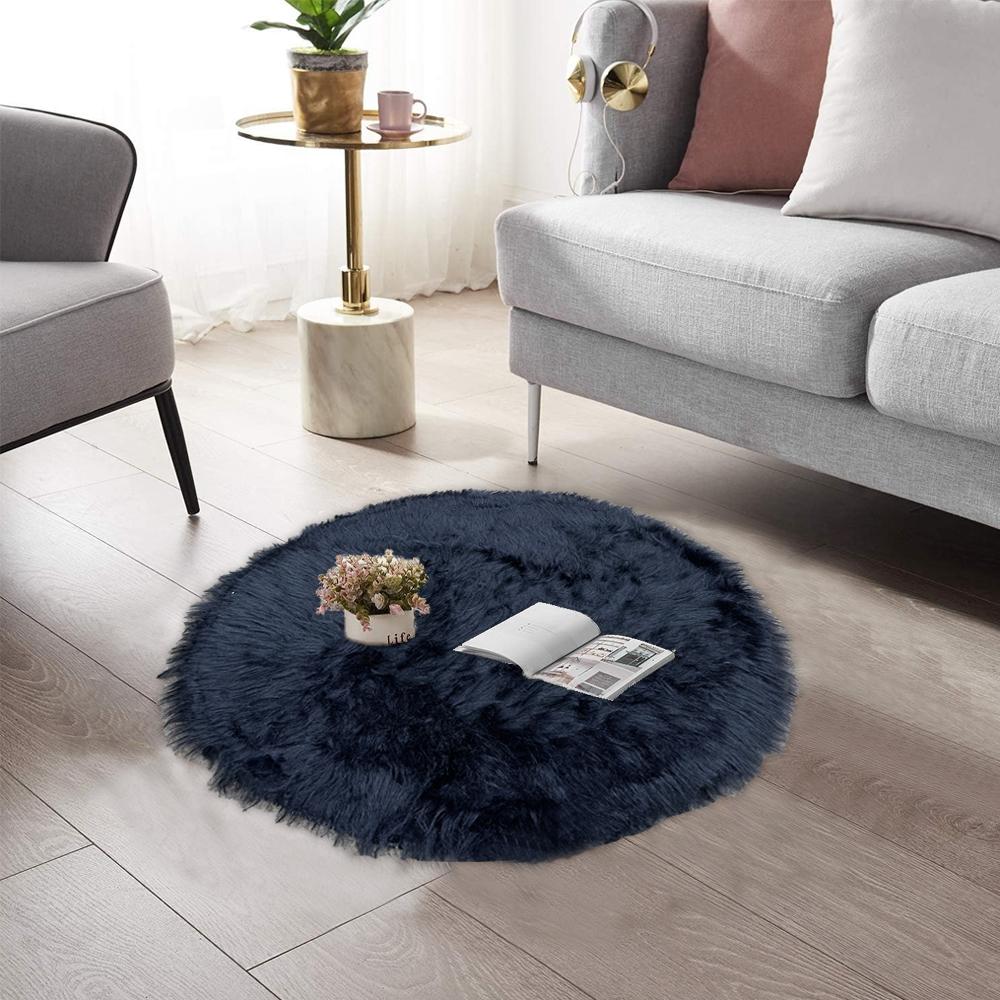 Round Shape Furry Rug (60CM) - Black