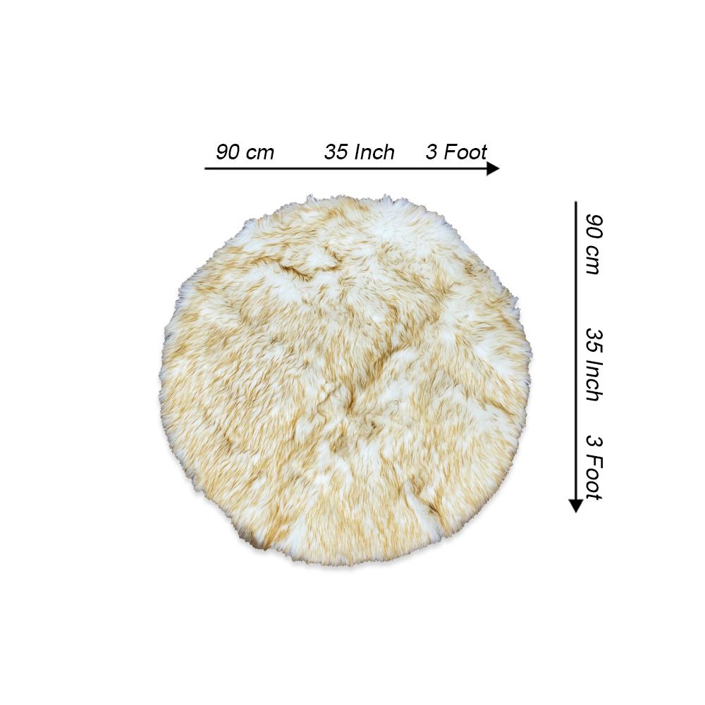 Round Shape Furry Rug (90CM)- Yellow - White