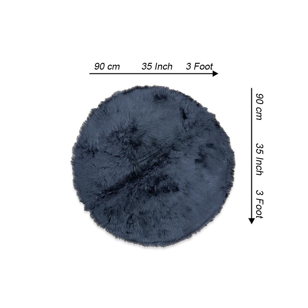 Round Shape Furry Rug (90CM)- Black